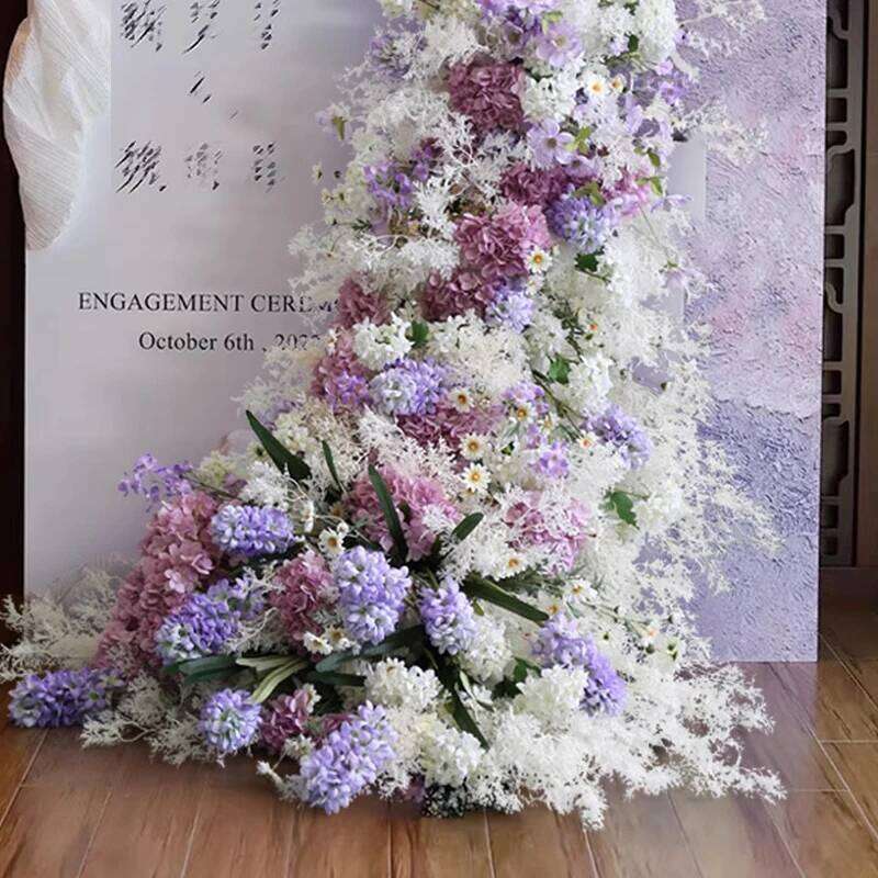 2M purple Rose 5D Wedding Backdrop Arch KT Board Decor Floral White Baby Breath Arrangement Table Runner Flower Event Party Prop Y260130