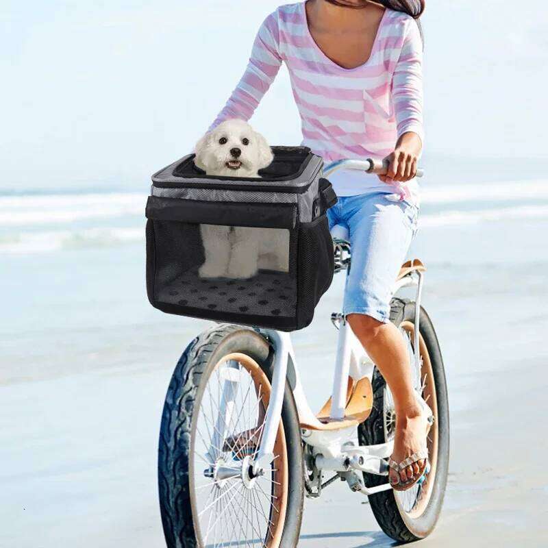 or Cat Basket, Expandable Soft Sided Pet Backpack with 4 Open Doors, Foldable Dog Bike Carrier 26H0130