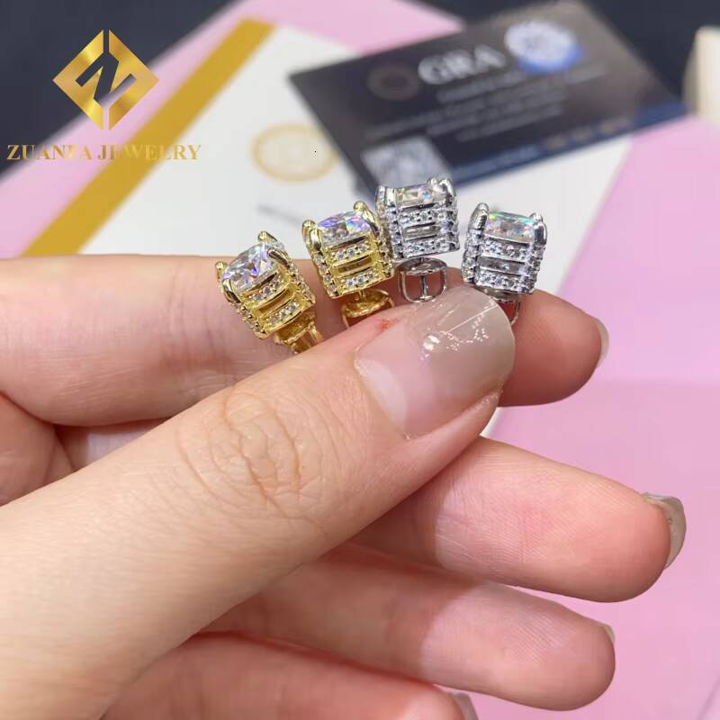 Moissanite 8mm Stud Earring Past Diamond Test Mens Women 925 Sterling Silver VVS Moissanite Iced Out Stud Earring with GRA