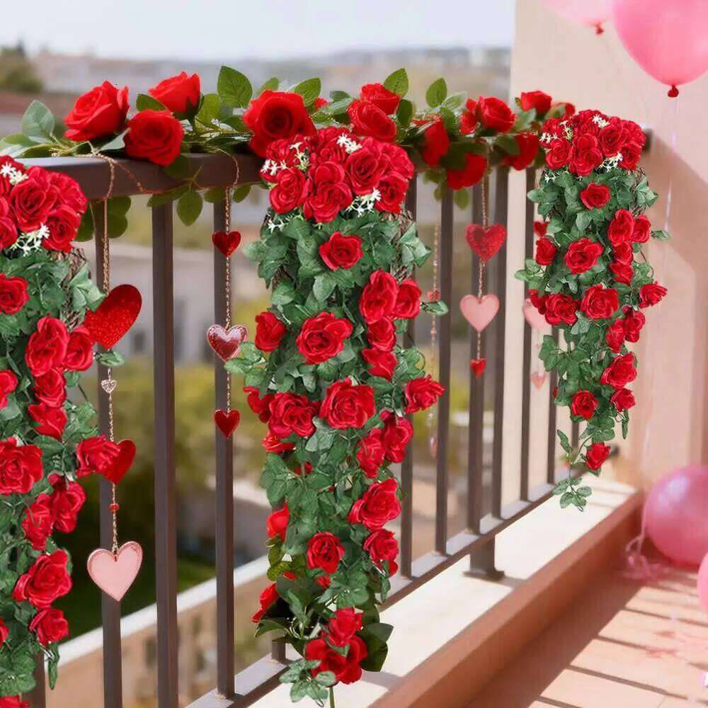 Plant Greenery Decor Artificial Rose Flower Vine Garland Faux Silk Floral Wall Hanging Wedding for Indoor W260130