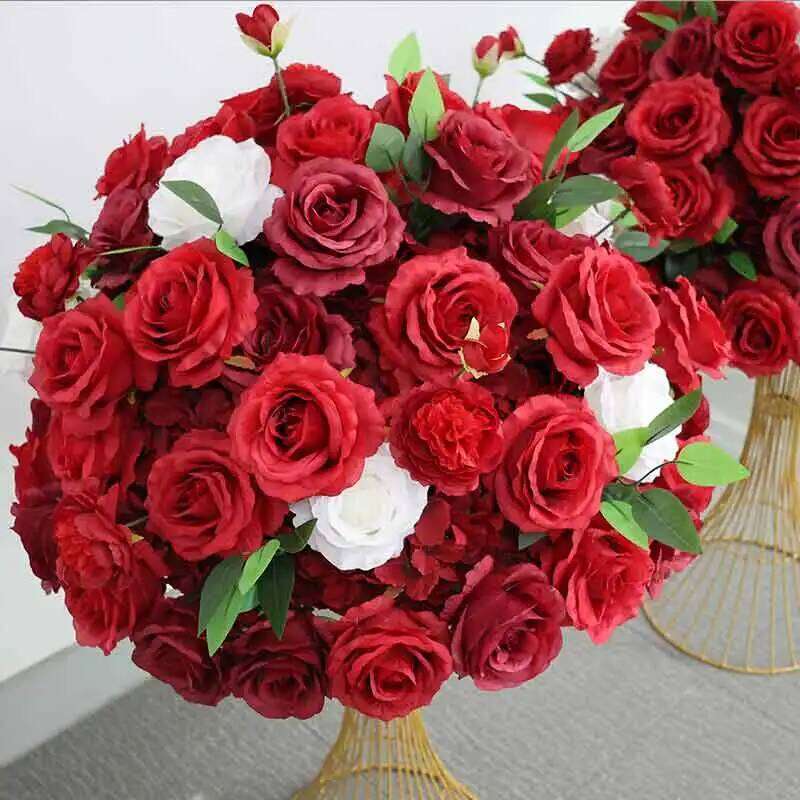 Red/White Rose peony Hyacinth Table Centerpiece Flower Ball Wedding Backdrop Decor Floral Arrangement Runner Event Party Props Y260130