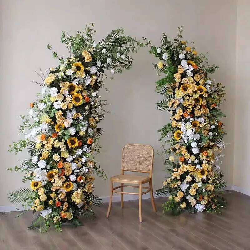 Yellow With Rose Floral Arrangement Wedding ox Horn Arch Backdrop Decor Flower Stand Party Event Stage Frame Prop Window Display W260130
