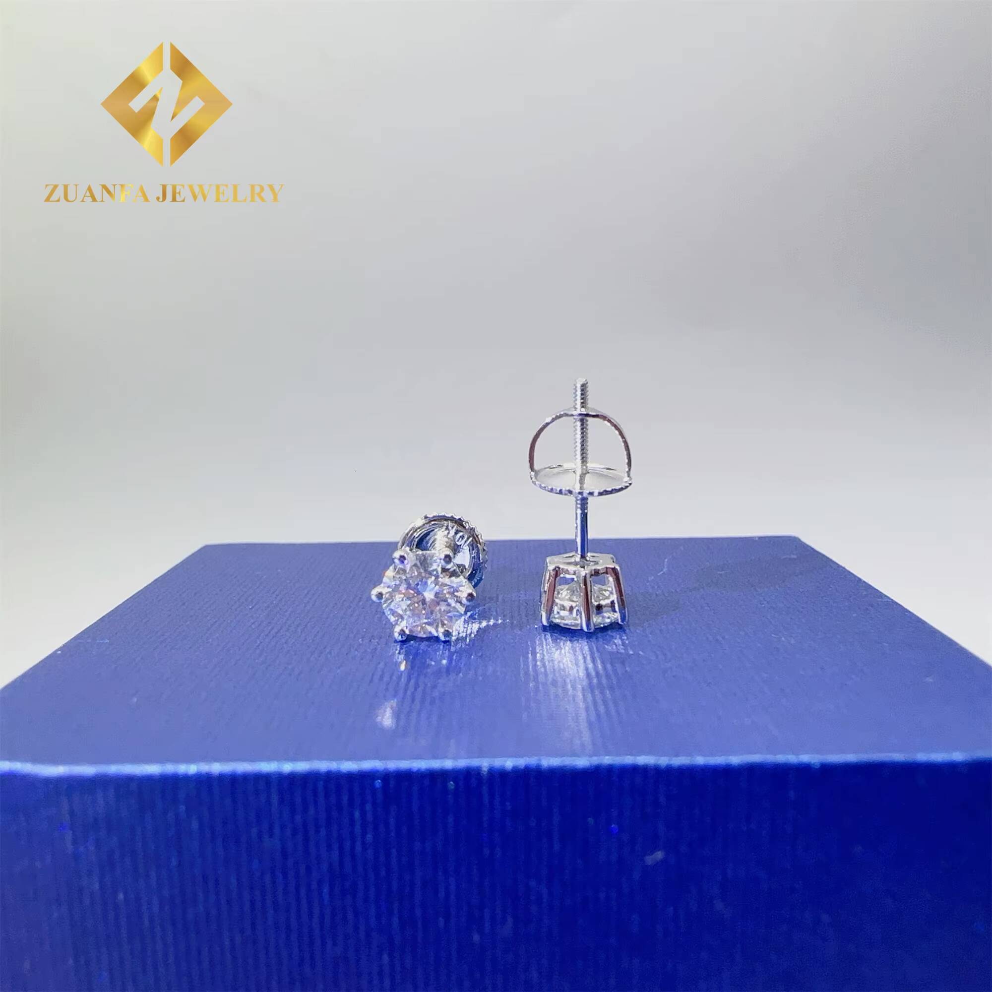 Drop Shipping GRA Certificates 10k White Gold Screw Back Iced Out Man 4mm --10mm Round VVS1 Moissanite Hip Hop Stud Earrings