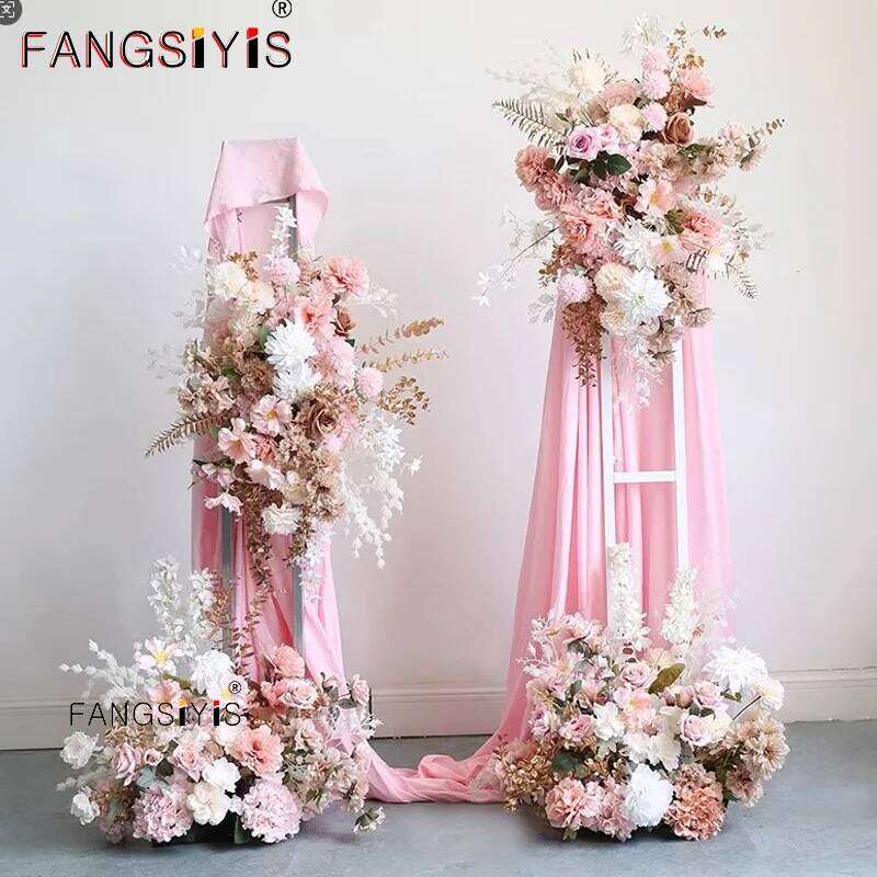 Light Pink Wedding Backdrop Rose ball Chrysanthemum Arch Hang Flower Row Aisle Floor Floral Arrangement Stage Props Decor Y260130