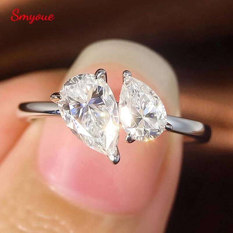 Smyoue Double Pear Cut All Moissanite Wedding Rings for Women Christmas Gift 925 Solid Silver Womans Ring Lab Diamond Jewelry XJ260130