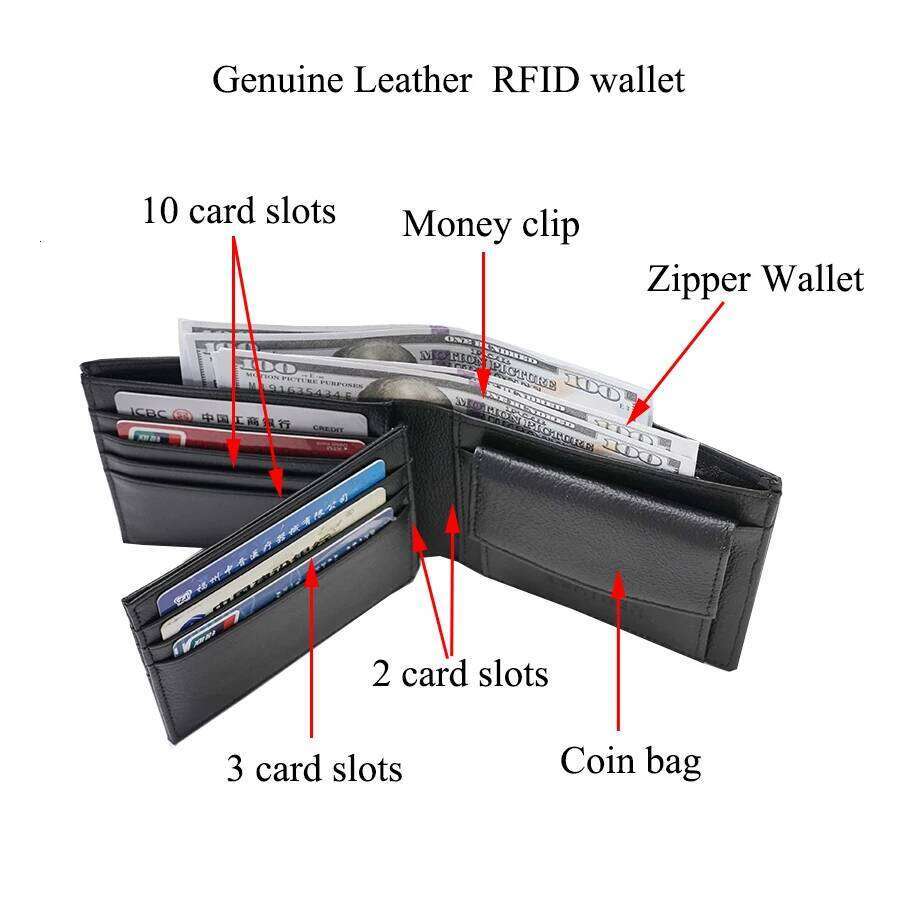 Classic RFID anti-theft genuine leather for men's holder zipper coin wallet Money clip Z260130