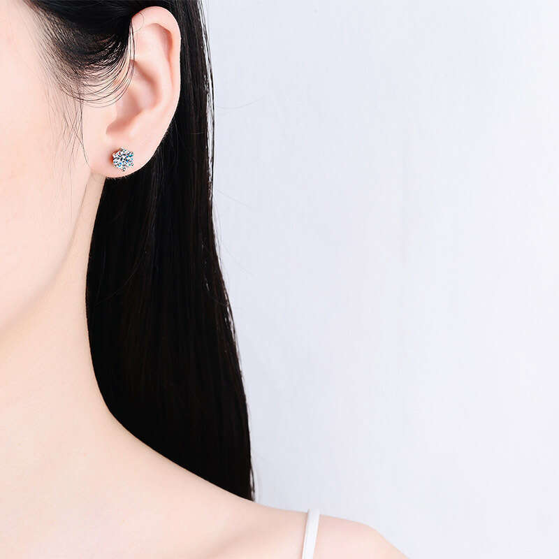 DHCollections-- Sterling Sier for Women 6-Prong Moissanite Screw Stud Earrings Plated with PT950 Gold Jewelry