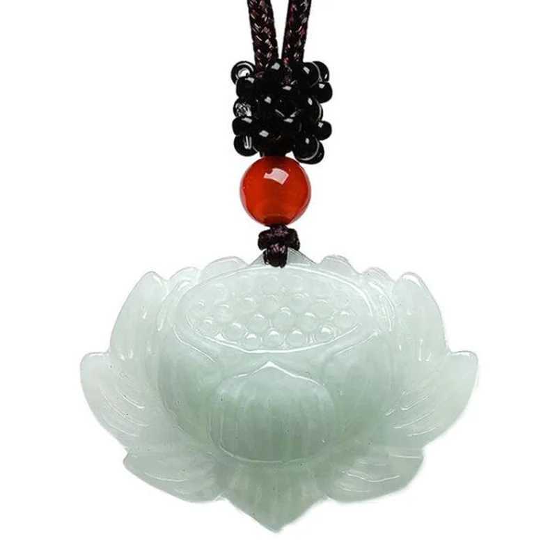Drop Shipping Natural Burma Jade Flower Pendant Necklace Lucky Amulet Jade Lotus Necklace For Men Women Jade Jewelry Gifts Y260130