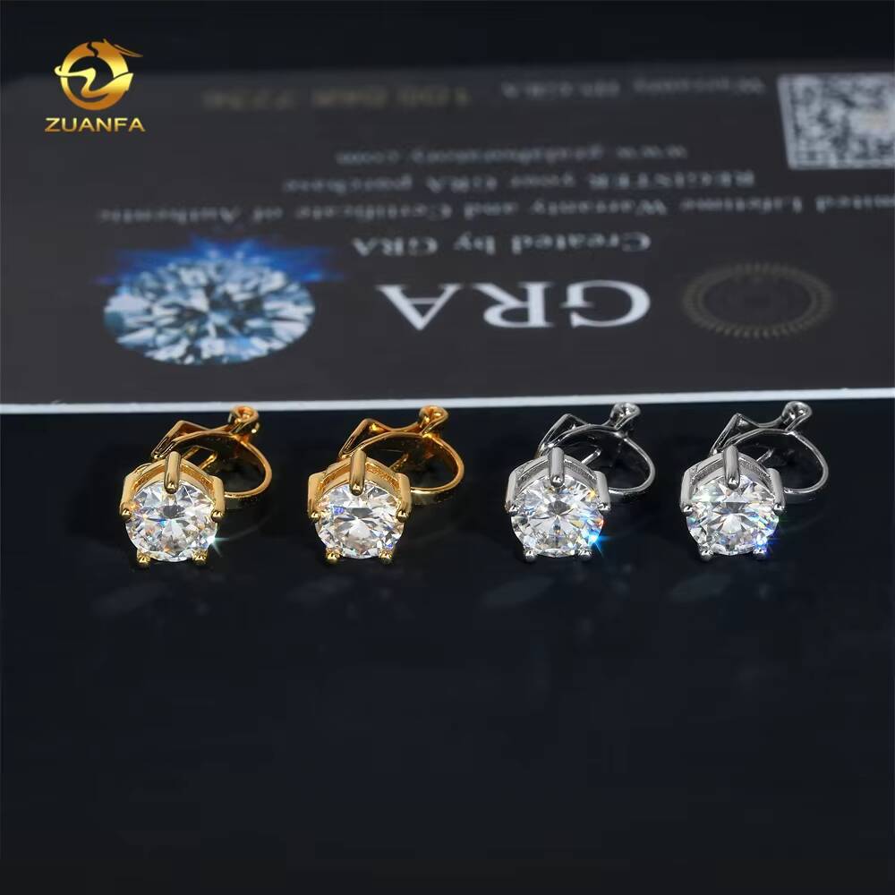 Fashion New Style 925 Sterling Silver 1ct Diamond Dangle Clip on Hip Hop Moissanite Drop Earrings for Men