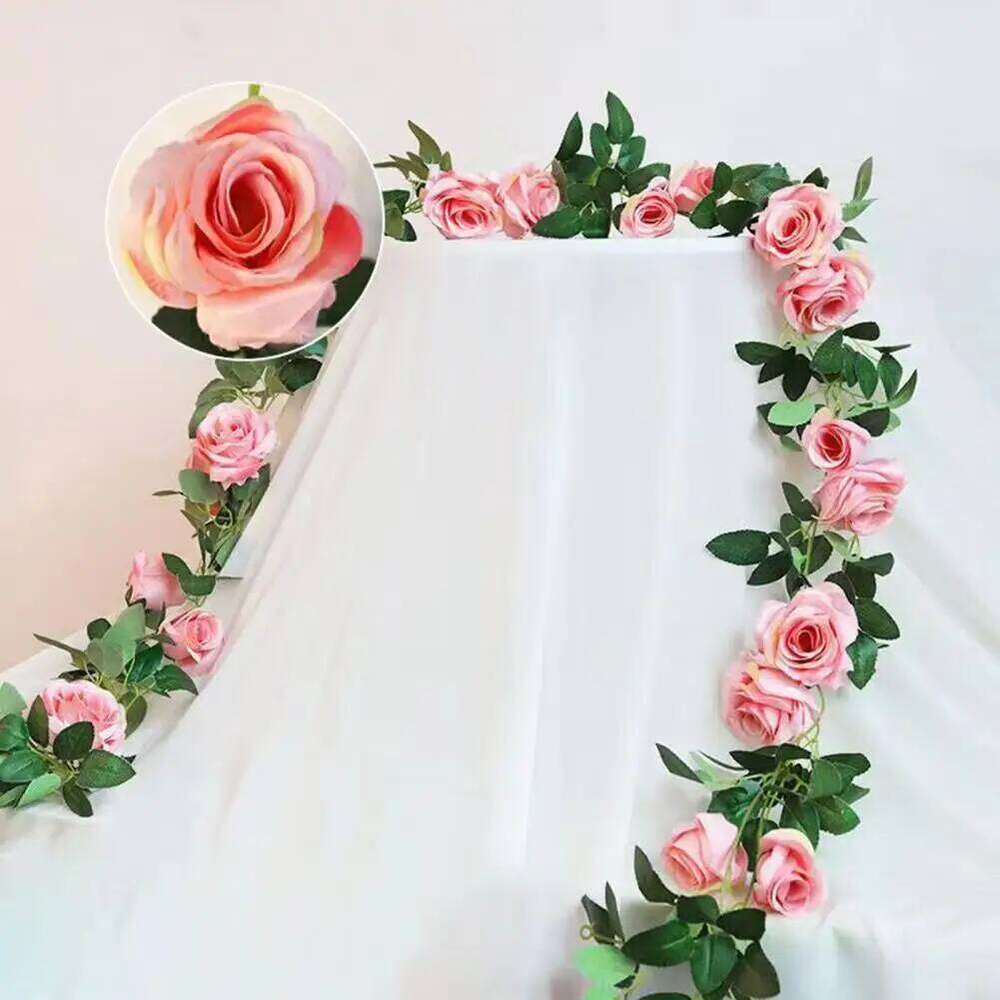Floral Elegant Artificial Rose Garland Wedding Party Decor Realistic Indoor Outdoor Hanging Fake for Mantle W260130