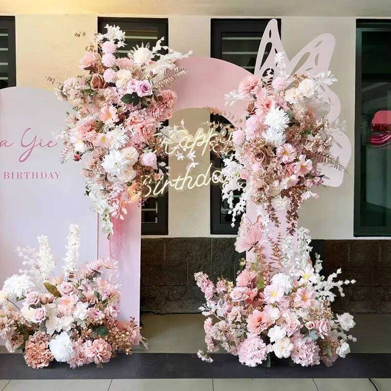 Light Pink Wedding Backdrop Rose ball Chrysanthemum Arch Hang Flower Row Aisle Floor Floral Arrangement Stage Props Decor W260130