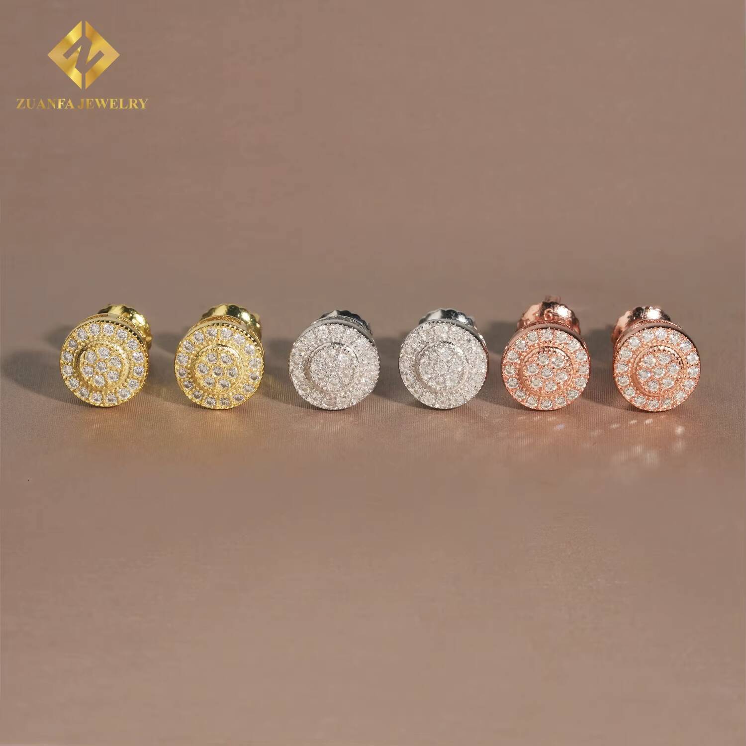 GRA Certificate Round Shape Stud Earrings 925 Silver 18K Gold Plated VVS Moissanite Ear Studs Fine Hip Hop Jewelry Mens Women