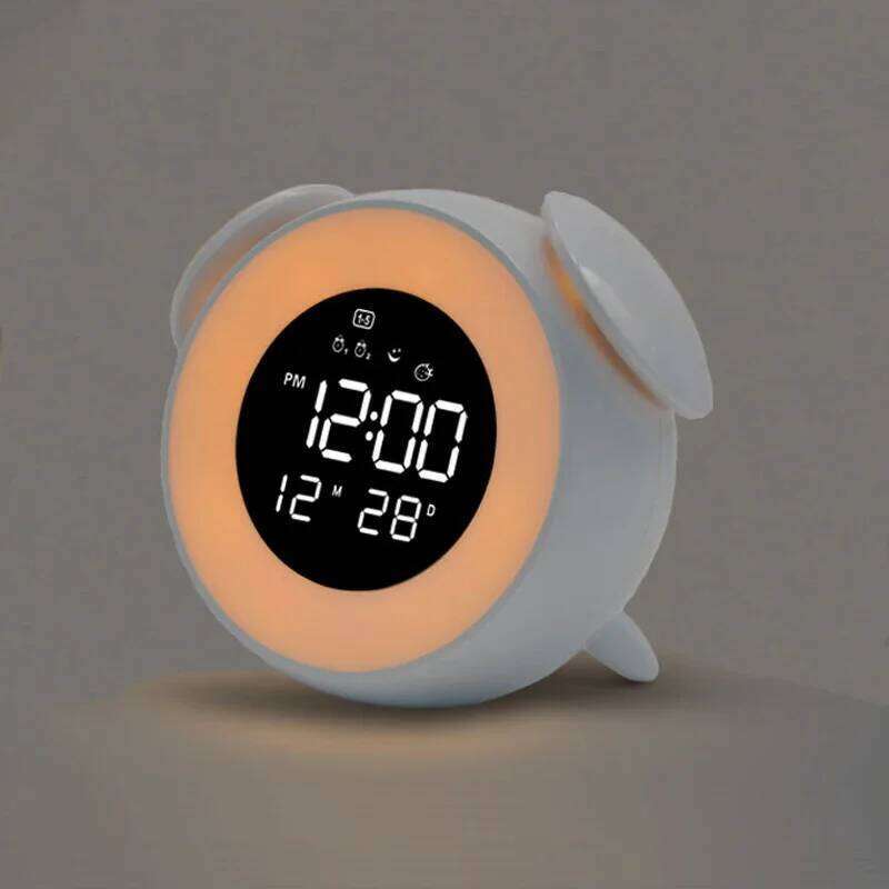 Bedside Sunrise Sunset Wake Up Light Digital Led Music Alarm Mirror Bedroom Desk Calendar Snooze Clock Table Phone Charger W260130