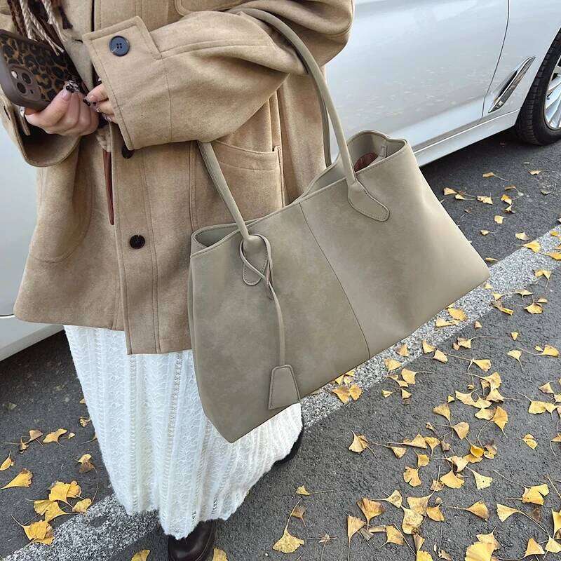 MOODS Retro Shoulder Tote Bags For Women Faux Suede Pure Color Big Capacity Shopper Simple Fashion Handbags Luxury 2025 Z260130