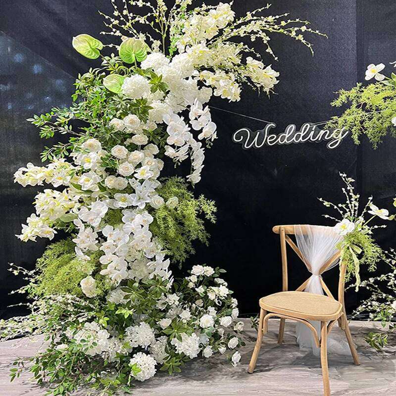 White Green Plant Wedding Backdrop Horn Arch Frame Floral Arrangement Rose Eucalyptus Leaf Table Centerpiece Row Window Display W260130