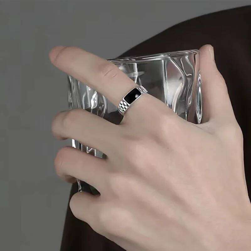 New Light Luxury Silver Plated for Men Vintage Drip Glazed Opening High-end Geometric Finger Ring XJ260130