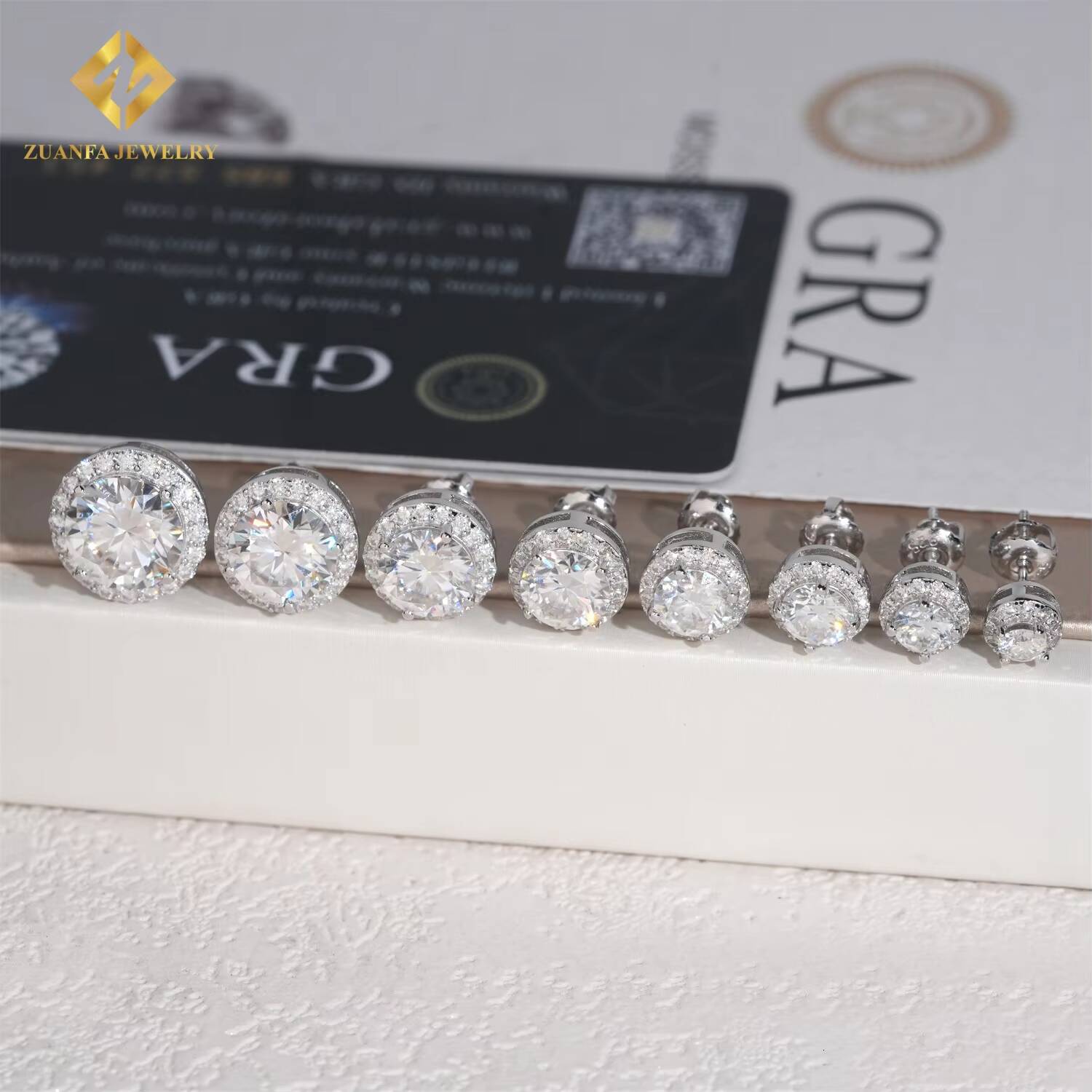 Pass Diamond Tester 4mm-10mm Halo Iced Out Moissanite Earrings 925 Sterling Silver VVS Moissanite Hip Hop Stud Earrings