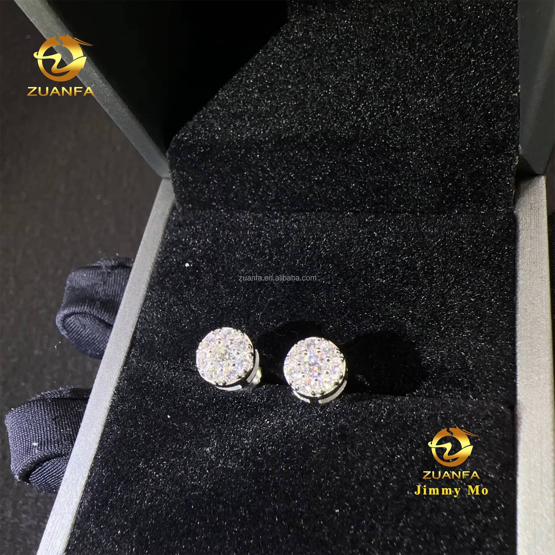 Drop Shipping Fashion in Stock Rapper Jewelry Men Iced Out Hip Hop Sterling Silver 925 Moissanite Diamond Cluster Stud Earrings