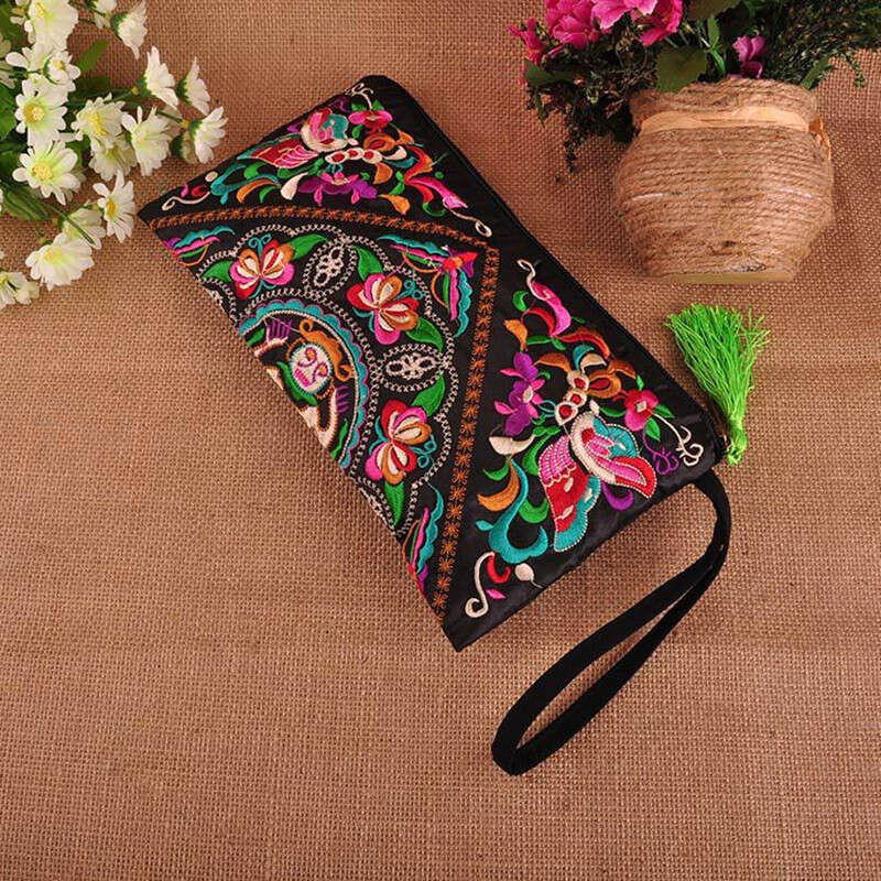 Ethnic Style Women's Clutch Fashion Exquisite Satin Embroidered Wallet