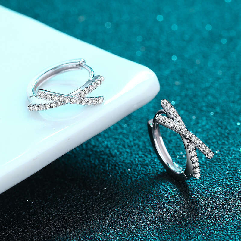 DHCollections-- S Sier Ear Buckle Simple Personality Full Moissanite Cross Circle Hoop Earrings