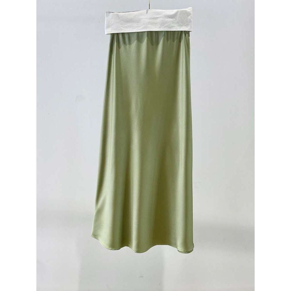 Zhihetang Elegant Acetate Satin Draped Midi For Women, Solid Color High Waist Bodycon Mermaid A-Line Long Skirt LEEGO LENS