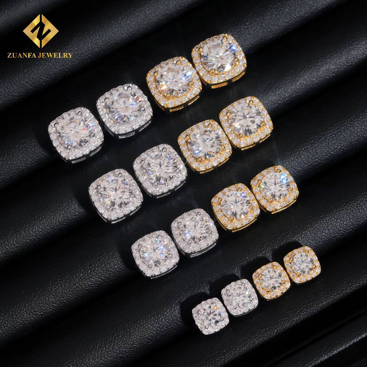 Wholesale Price Hip Hop Jewelry Cluster Stud Earring 925 Sterling Silver VVS Moissanite Fully Iced Out Stud Earring