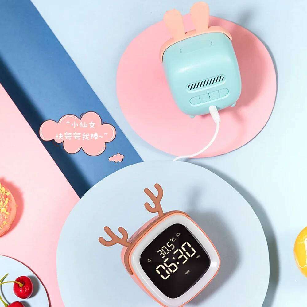 Novelty LED Night Light USB Rechargeable Electronic Alarm Clock for Children Student Gift Bedroom Bedside Cartoon Deer Bear Lamp W260130