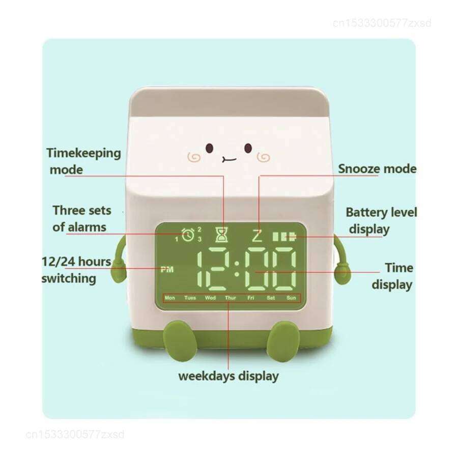 Multi-functional Milk Carton Alarm Clock, LED Digital Display Time/date, for Bedroom Cute Desktop Clock Home Decoration W260130