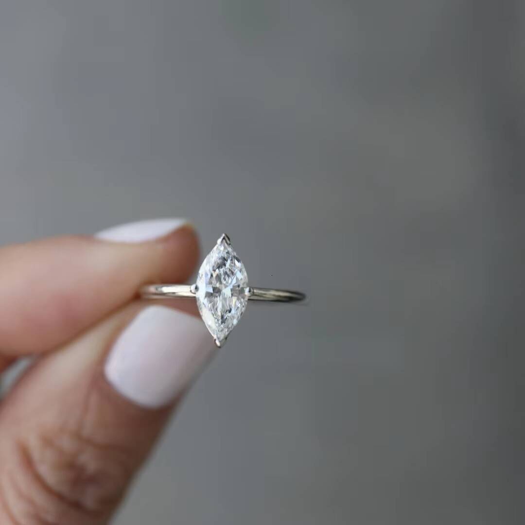 GRA Certified Premium 3CT Moissanite Engagement Band Women 14K 18K White Gold Marquise Cut Moissanite Ring Wedding Band