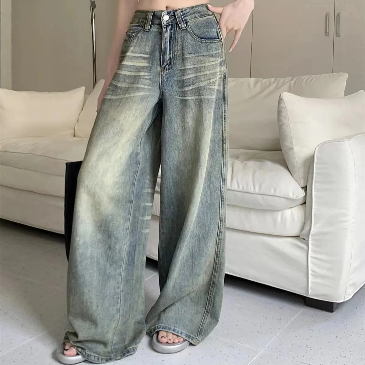 Y2K Loose Straight Leg Jeans Women Trousers Baggy Wide Fit Casual High Waist Retro Washed Vintage Style Womens jeans 260126