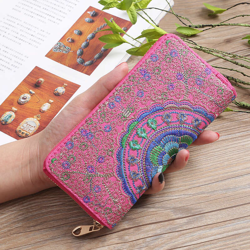 New Chinese Embroidered Wallet Yunnan Ethnic Style Long Zipper Clutch Fabric Double-Sided Embroidery Women's Card Holder National Trend