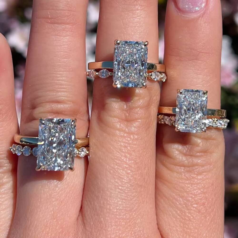 Factory Custom IGI Certified Vvs CVD Lab Grown Diamond Engagement Ring Radiant Cut Diamond Rings 10k 14k 18k Gold