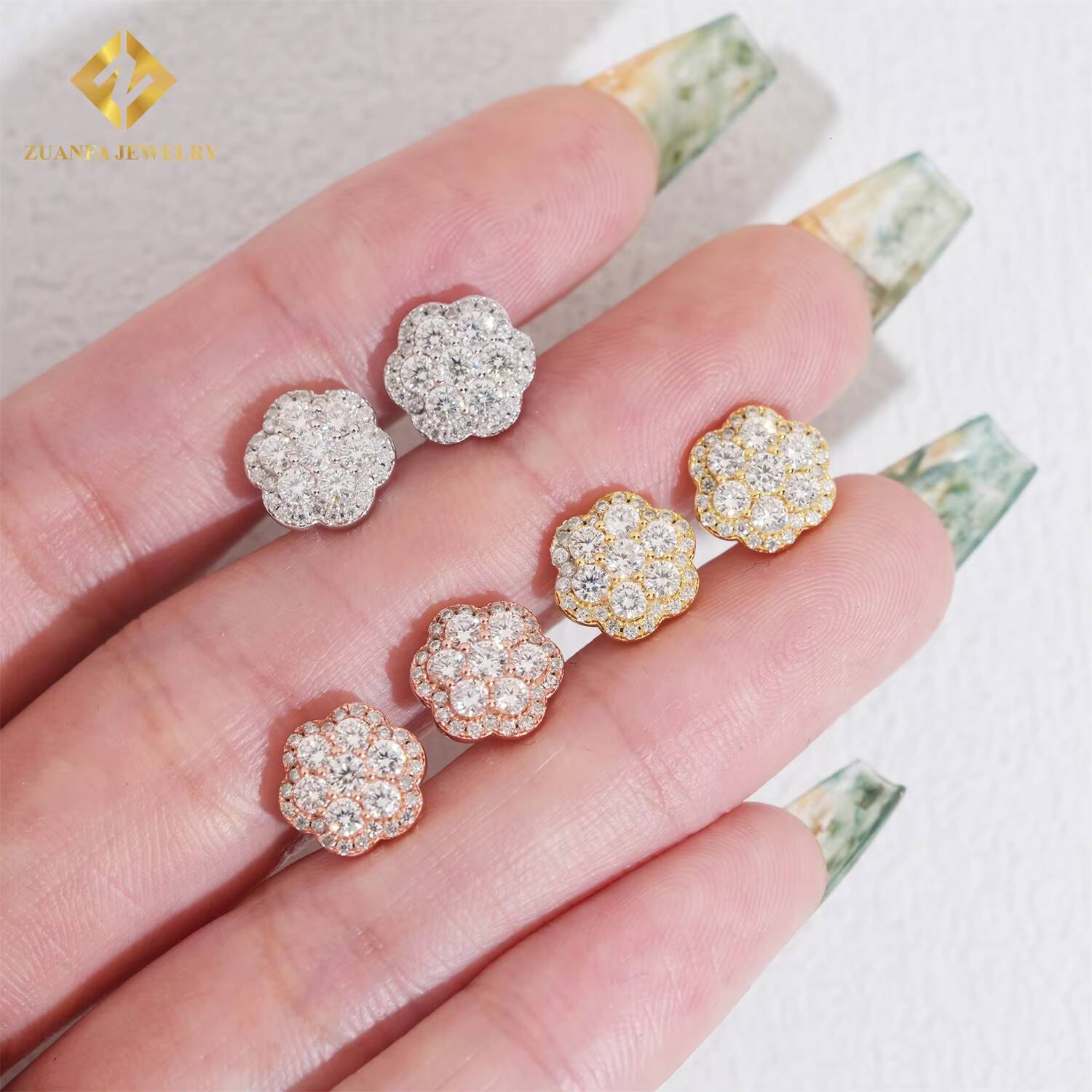 Hot Sale Full Moissanite Diamond Hoop Earrings Iced Out Moissanite Flower Cluster Moissanite Earrings Screw Back