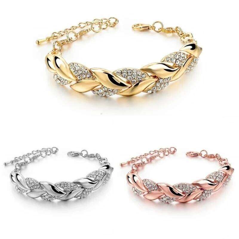 Luxury Love Braided Leaf Bracelet Charm Crystal Wedding Bracelets for Women Anniversary Valentines Day Gifts Aesthetic Jewelry