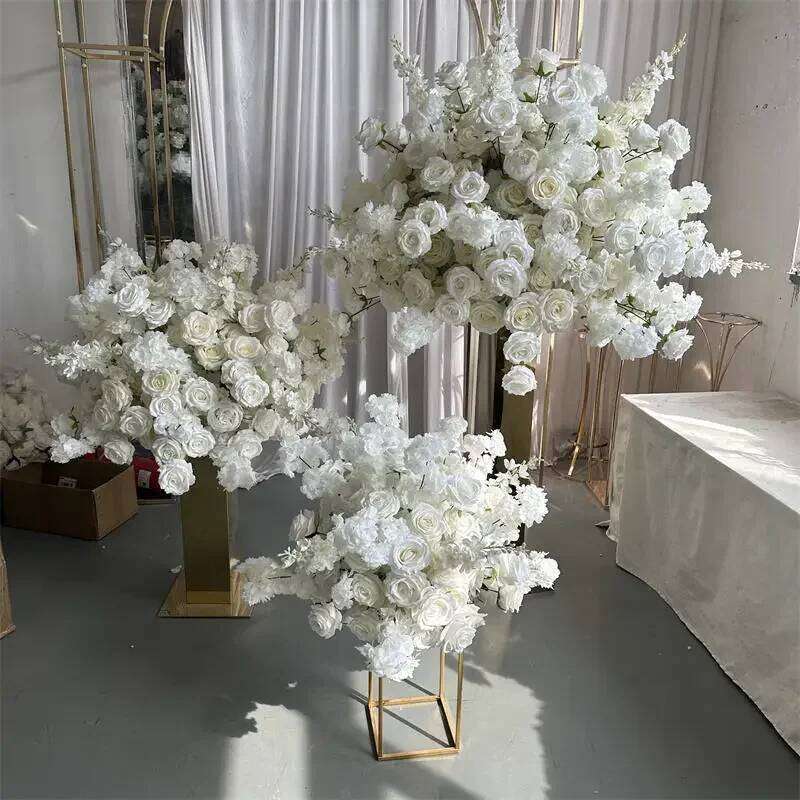 Luxury Artificial White Rose hydrangea Ball Wedding Table Centerpieces Flower Decor Floral Arrangement Event Props Y260130