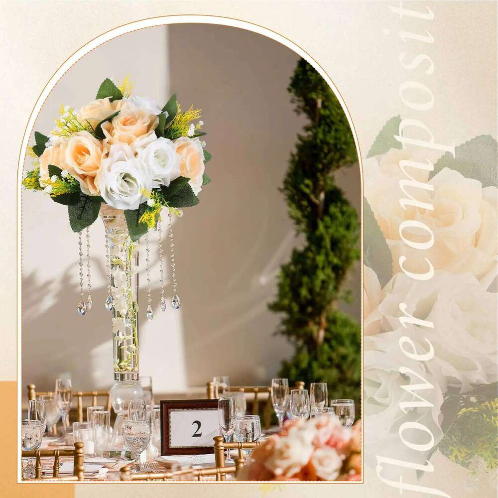 Uflower 6Pcs Artificial Flowers Centerpiece Table Decorations Rose Ball for Weddding Party Floral Arrangements Home Decor Y260130