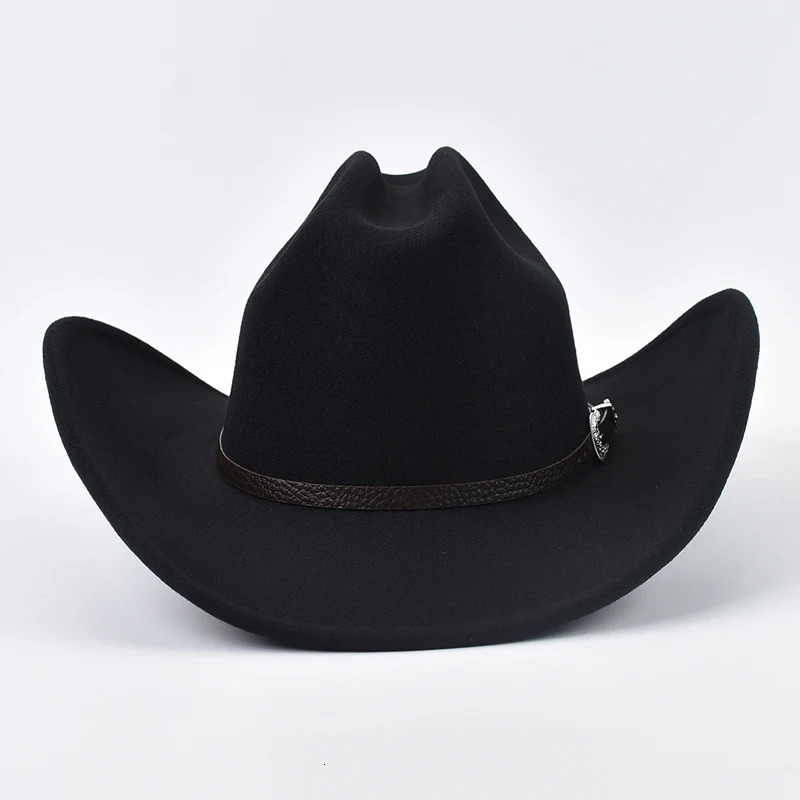 Unisex Western Cowboy Hat With Leather Vintage Big-edge Gentleman Cowgirl Jazz Hat Cloche Church Sombrero Hombre Caps 260120