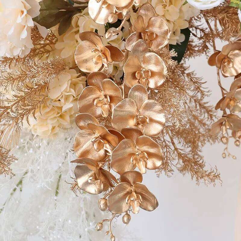 Custom Golden Leaf Plants Rose Flower Arrangement Wedding Backdrop Deco Wall Hanging Table Floral Row Window Display W260130