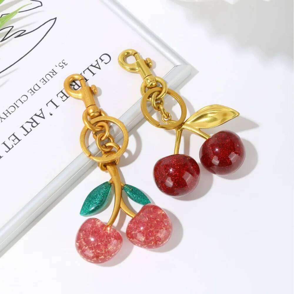 Trendy Red Cherry Pendant Keychain for Women Cute Bag Decorations Multifunctional Jewelry Car Key Accessories Charm Keyring Gift Z260130