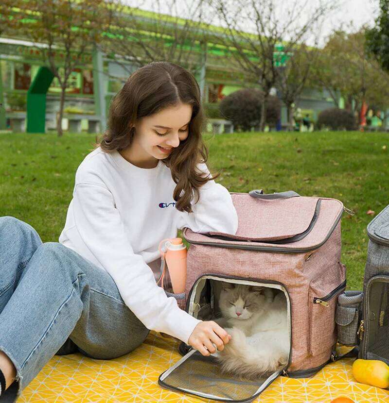 Foldable Cat Backpack, Large Capacity Travel Pet Carrier with Adjustable Straps, Portable Dog Backpack Bag for Small Pets 26H0130