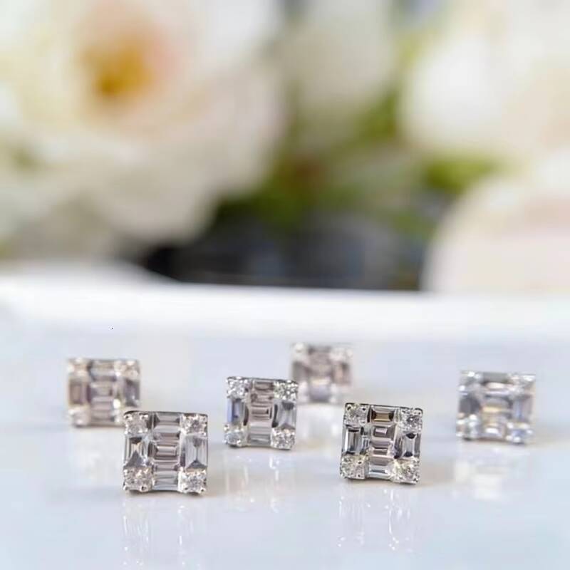 Fast Shipping 10K Solid Gold Fine Jewelry Custom White Gold Earrings Lab Grown Diamond Brilliant Cut Third Party Certified