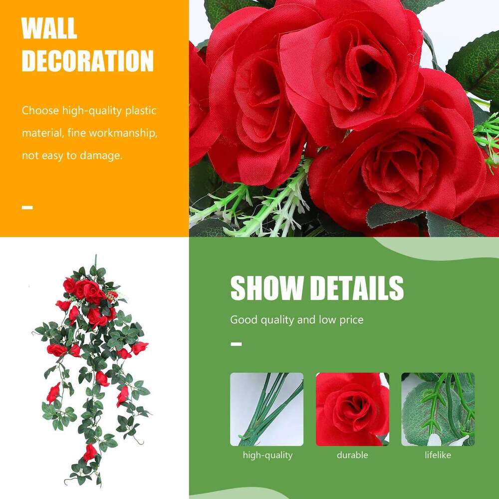 Simulated Rattan Garland High Quality Plastic Craft Lifelike Fake Rose Flower Vine for Wedding Party Decor Background W260130