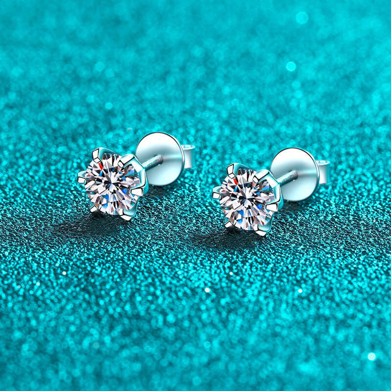 DHCollections-- Sterling Sier for Women 6-Prong Moissanite Screw Stud Earrings Plated with PT950 Gold Jewelry