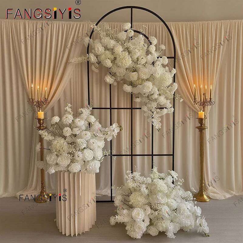 White Rose Hyacinth Baby breath Orchid Wedding Backdrop Arch Decor Hanging Flower Row Event Aisle Floor Floral Arrangement Props Y260130