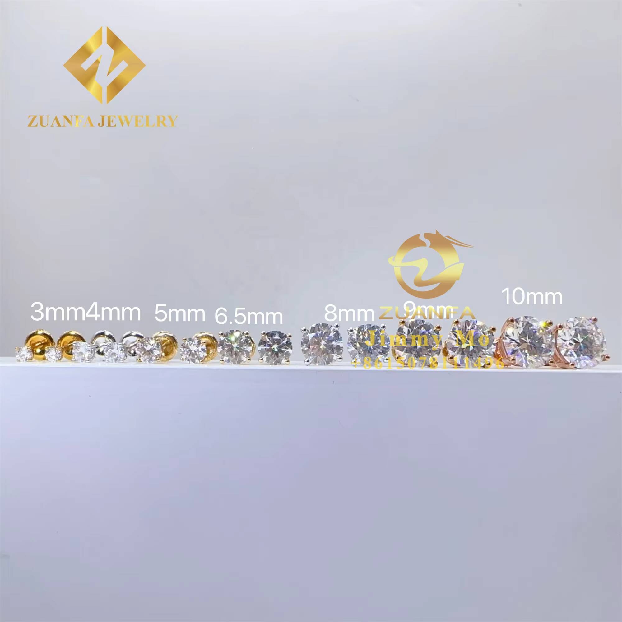 Wholesale Price GRA Certificates 10k Solid Gold Screw Back Iced Out Man 3mm --10mm Round VVS1 Moissanite Hip Hop Stud Earring
