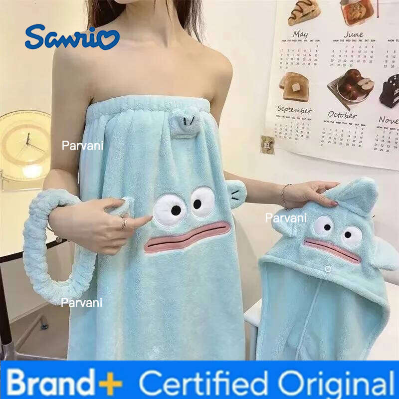 Sanrio Autumn Winter Cartoon Bathrobe Girl Hair Drying Hairband Coral Fleece Thicken Wearable Towel Take A Bath Tube Dress H260130