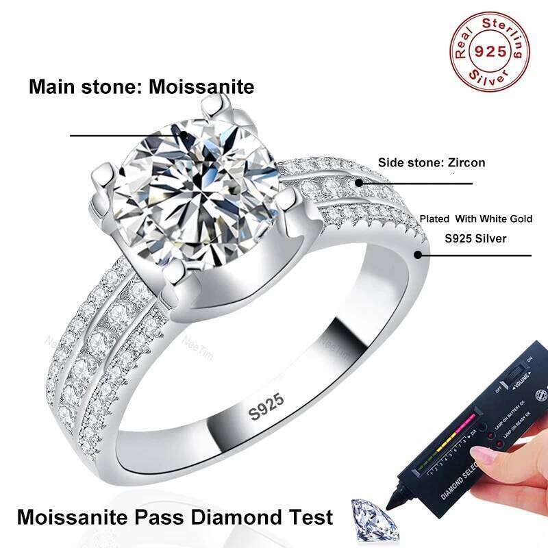 NeeTim 2ct 3ct 5ct D VVS1 Moissanite Wedding Ring For Women 925 Sterling Silver Band Lab Diamond Bands Engagement Rings XJ260130