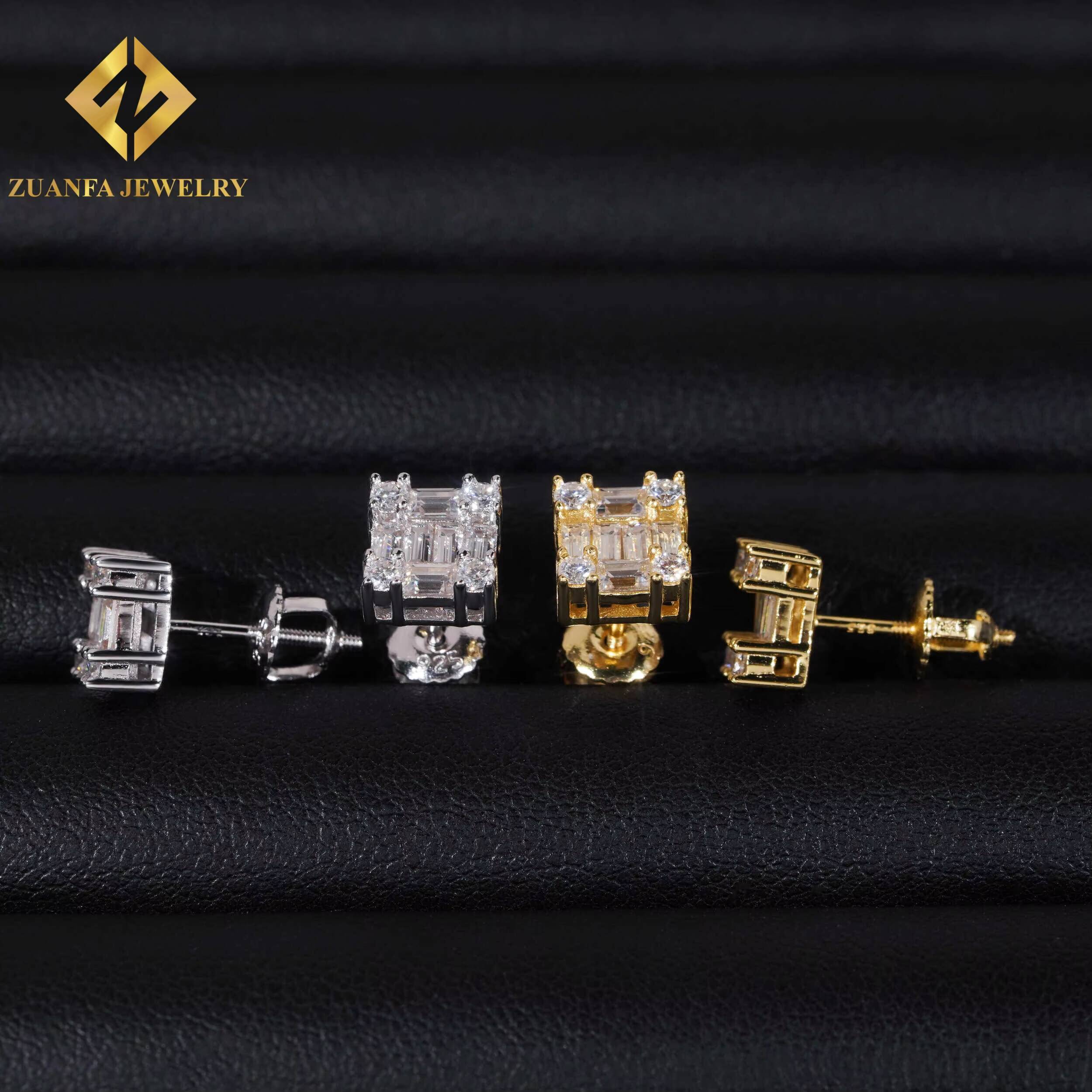 Ice Out Hip Hop Ear Studs Screw Back 925 Sterling Silver VVS Moissanite Earring Fashion Hip Hop Jewelry Unisex