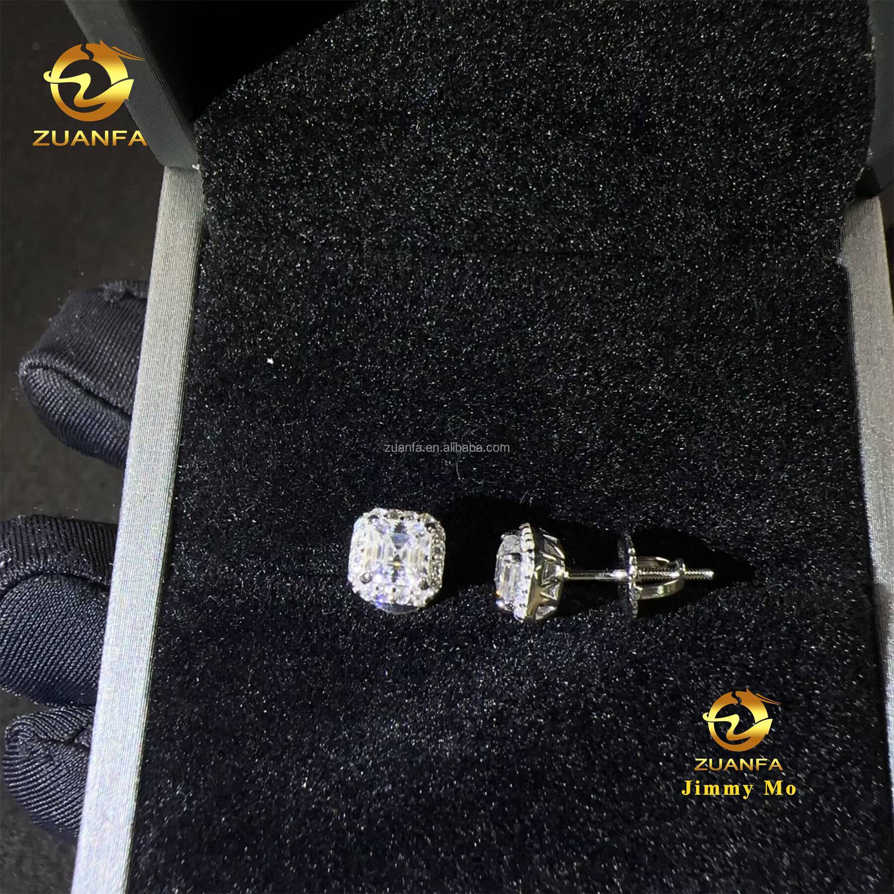 Drop Shipping Bulk Stock Pass Diamond Tester Iced Out Hip Hop 925 Sterling Silver Vvs Asscher Moissanite Diamond Stud Earrings