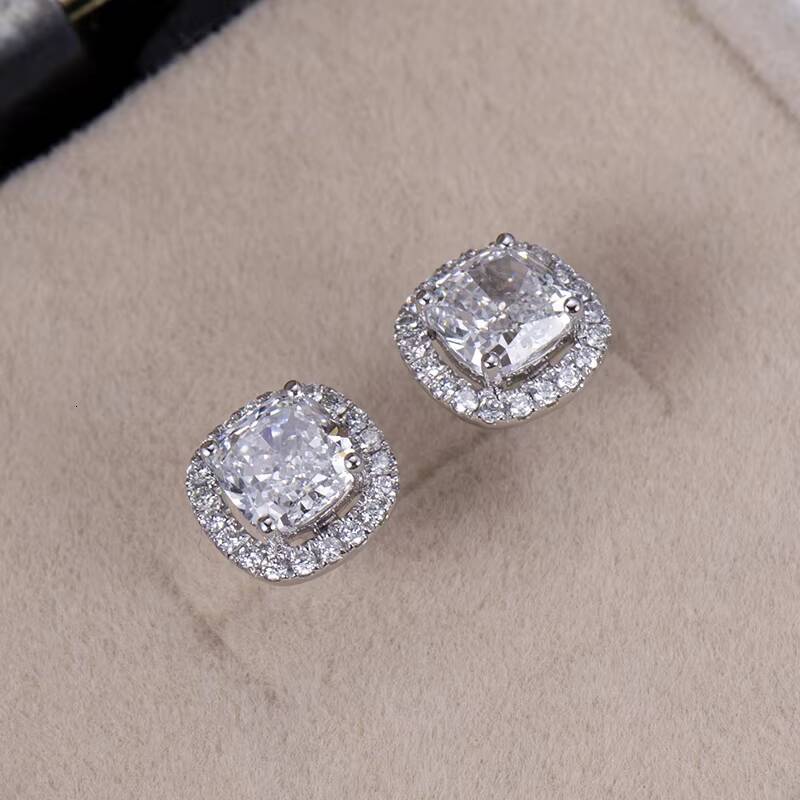 Messi Jewelry MSE-590 14K 55 Cushion Diamond Earrings Engagement Dating Gift for Girls